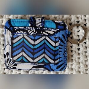 Vera Bradley Quilted Blue Bayou Floral/Herringbone Keychain Card Holder